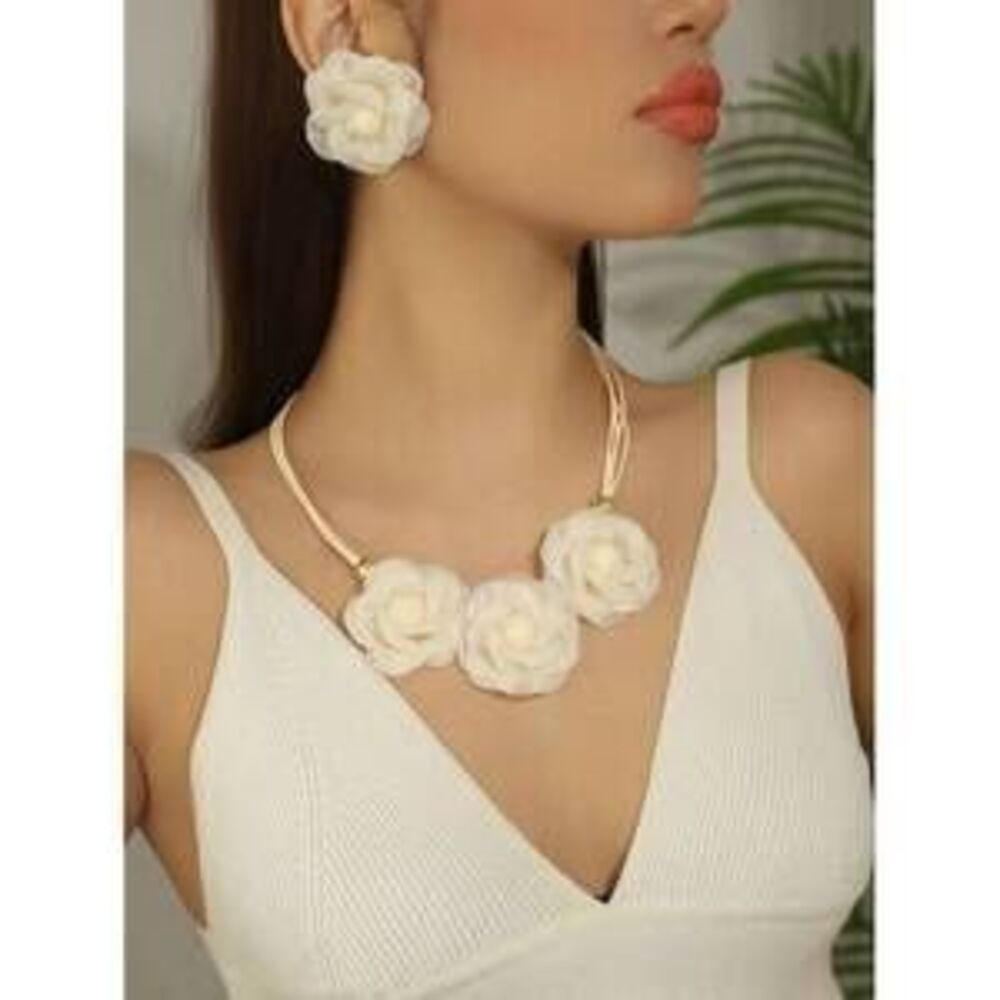 Of Handmade Floral Bib Necklace Earring Fresh Sweet St Dainty